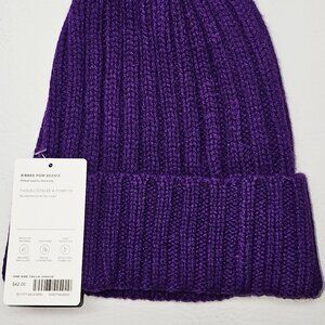 ATHLETA Ribbed Pom Beanie Hat Purple One Size Winter Knit Cozy Wool Blend NWT
